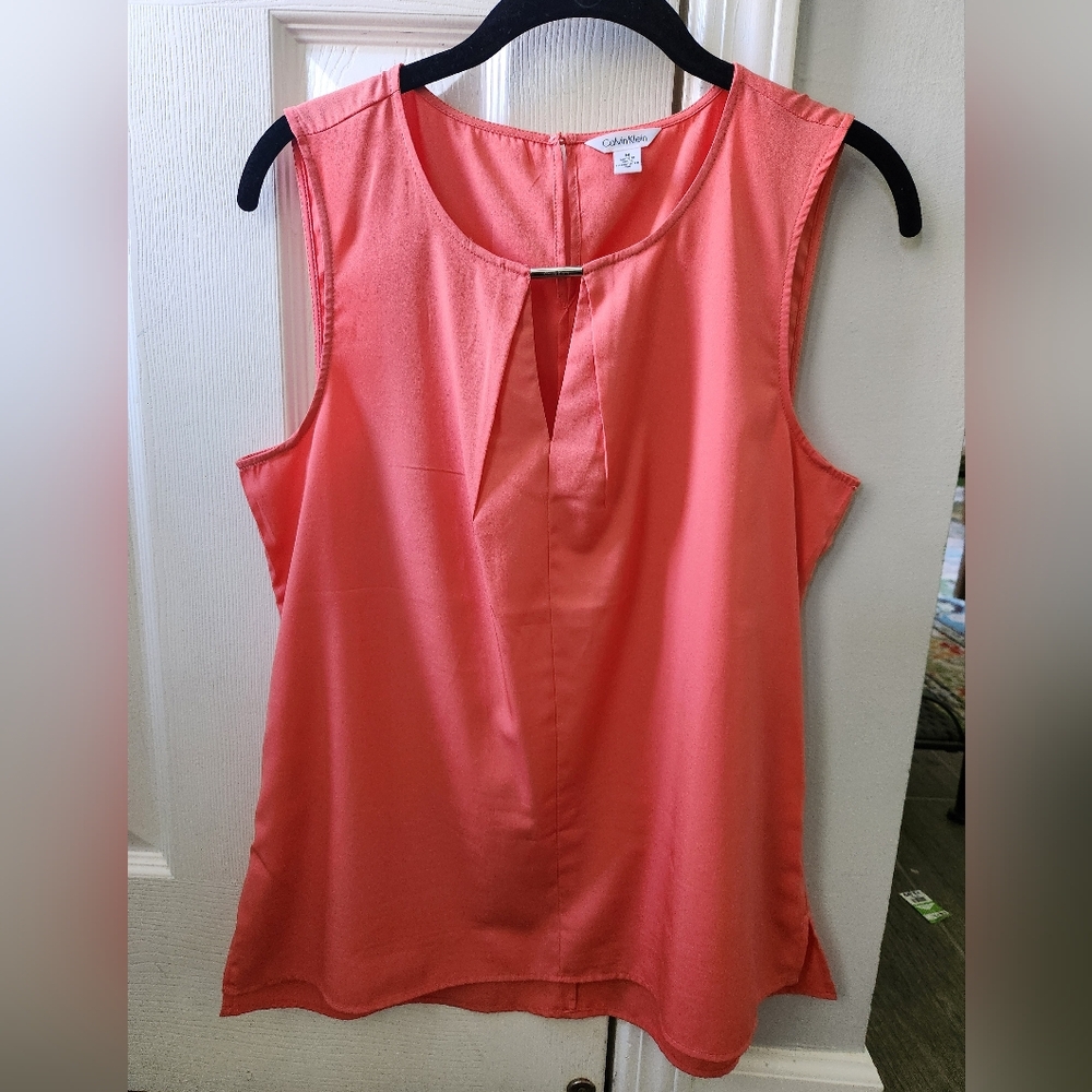Calvin Klein Coral Keyhole Sleeveless Shell Blouse